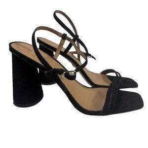 NWOB Sam Edelman Kit Black Suede Strappy Heeled Sandal W Sz 9 Square Toe